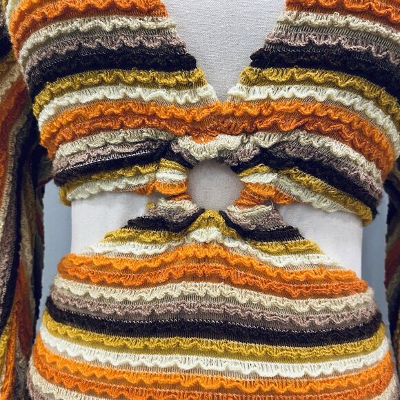 12TH TRIBE S Free Bird Mini Cut Out Dress Crochet Bodycon Stretch Hippie 70s - Picture 10 of 16